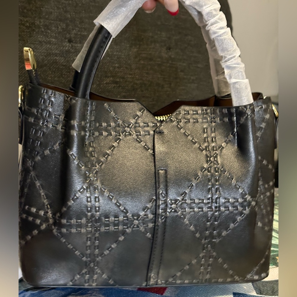 Elegant Black Quilted Tote Bag with Top Handles